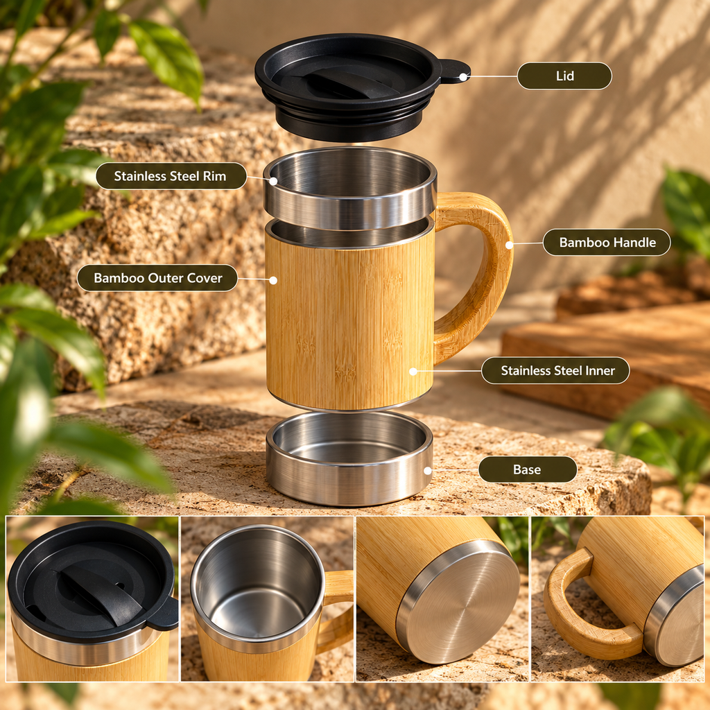 Bamboo Bottle + Mug Combo
