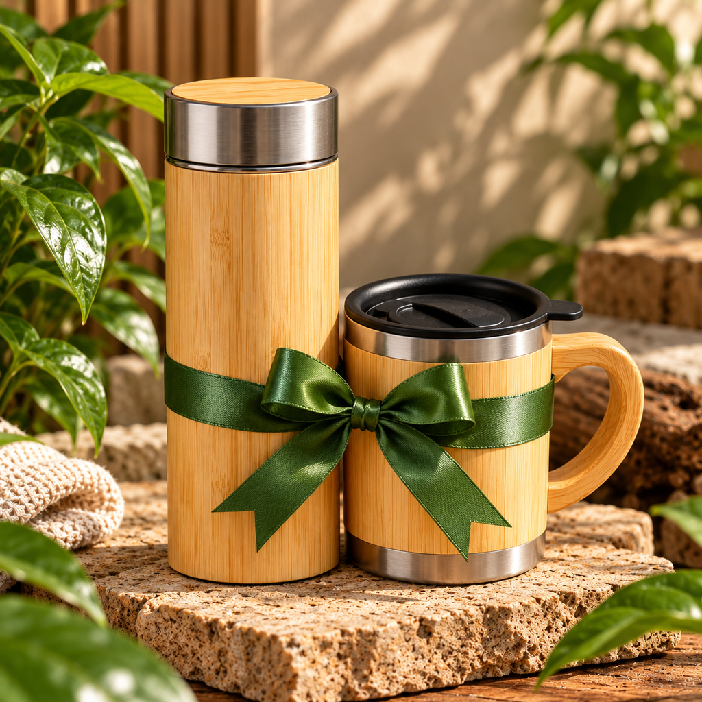 Bamboo Bottle + Mug Combo